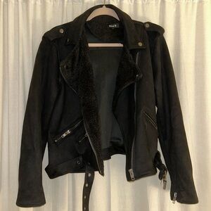 Faux suede and shearling moto jacket